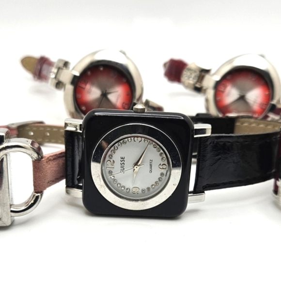 🟢3/$19🟢 SUISSE 5 piece Watch Collection Red Black Pink - Picture 3 of 6